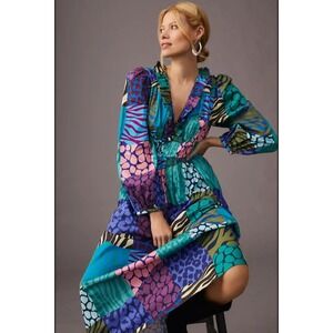 Anthropologie‎ Geisha Designs Dress Large Petite Patchwork Animal Print